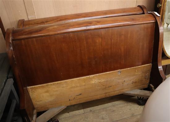A 19th century French mahogany sleigh bed W.137cm